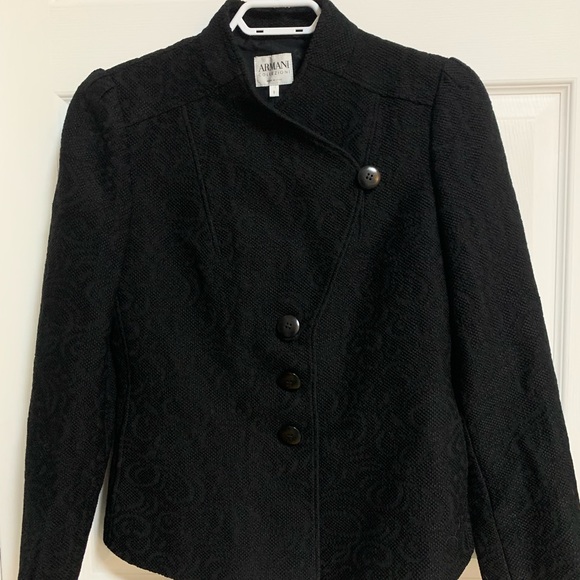 Women’s black Armani Collezioni fabric brocade blazer jacket size 8 - Picture 6 of 12